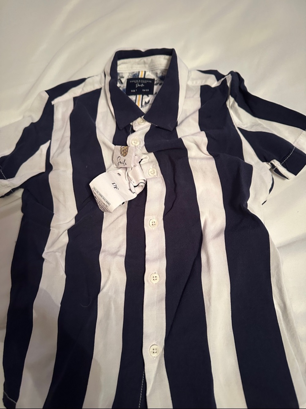 New Boys Navy and White Vertical Stripe Button-Down Shirt